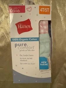 NWT Hanes Toddler Girls 6 Pack 100% Organic Cotton Briefs Panties Size 4T-5T - Picture 1 of 7