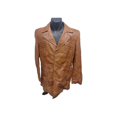 Chaqueta gabardina media de cuero tostado Bermans vintage años 70 para hombre 42 con forro de cremallera Foto 1 de 4