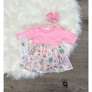 Easter Egg Hunt Fun Baby Girls Long Sleeve Easter Themed Dress Size 0/3 Month - Picture 1 of 1