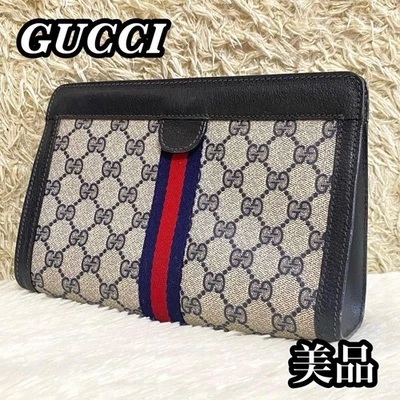 Gucci clutch bag sherry Line Vintage GG Supreme Color Black good condition Japan - Image 1 of 4