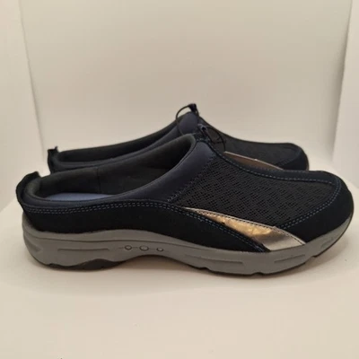 Zuecos deportivos sin cordones Easy Spirit Traveltime para mujer 8 azul marino/plateado de malla Foto 1 de 4