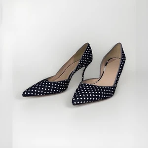 J Crew Colette D'Orsay Point Toe Denim Polka Dot Pumps Heels Size 8.5 - Picture 1 of 7