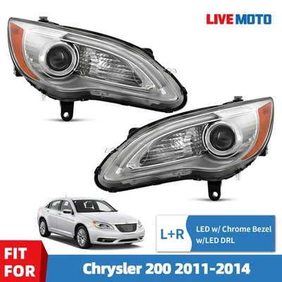 LED Headlight For 2011-2014 Chrysler 200 w/LED DRL w/Chrome Bezel Left+Right Foto 1 de 4