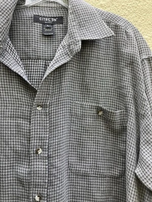 Мужская текстурированная хлопковая рубашка Citron Santa Monica на пуговицах большого размера L тонкая клетчатая - Изображение 1 из 4