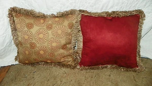 Pair Gold Russet Retro Print Pillows / Throw Pillows 15 x 15 - Picture 1 of 1