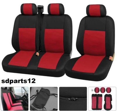 Coprisedili 2+1 Rosso Nero Bicolore Tessuto 3 Posti Fodere Per Fiat Scudo Ducato - Immagine 1 di 4