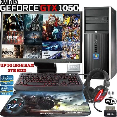 Fast Gaming PC  Quad Core i7 i5 Computer Bundle 16GB 2TB Windows 10 GTX 1050 2GB - Image 1 of 4