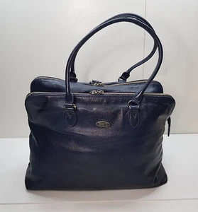 BRIC'S BOUTIQUE WOMENS NAVY REAL LEATHER SHOULDER HANDBAG BAG WITH HANDLE ZIP - Picture 1 of 24
