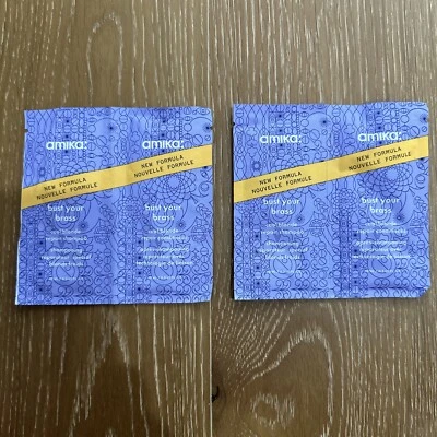 2 AMIKA BUST YOUR BRASS COOL BLONDE SHAMPOO & CONDITIONER Packets Sample Set - Image 1 of 2
