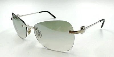 Vintage CARTIER Green Ombre Rimless Silver Frame Sunglasses 130mm Oval - Image 1 of 4