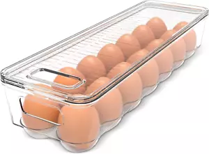 Egg Container with Lid and Handle for Refrigerator - Pack of 1 - Clear Stackable - Picture 1 of 12
