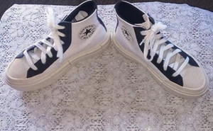 CONVERSE CHUCK TAYLOR ALL-STAR LEATHER PLATFORM HI TP SNEAKERS - WHITE/BLK/BIEGE - Picture 1 of 6