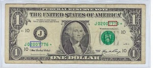 US$ 1 FRN STAR,Fancy SN TRIO Lucky 777,Can Read Date 2007 Kansas City VF FN63 - Picture 1 of 5