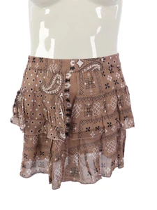 Muche Muchette Mini Skirt Skort Coquette Brown Paisley Ruffled Tiered size S - Picture 1 of 9