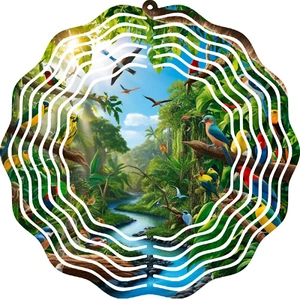 Tropical Bird Wind Spinner 10" Metal Rainforest Colorful Outdoor Rotating Decor - Picture 1 of 9