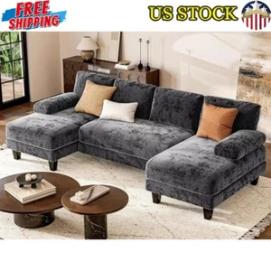 U Shaped Sectional Couch Double Chaise Modern Sofa Living Room Comfort Grey New - Picture 1 of 7