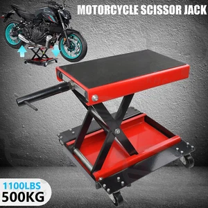 Motorcycle Scissor Jack Lift W/Dolly Ez Bike Rack Center Tire Wheel Engine Stand - Picture 1 of 13
