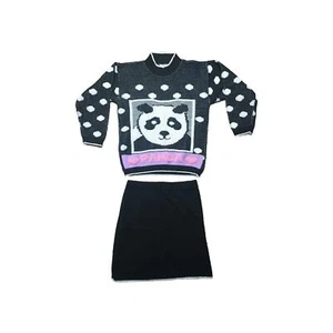 Vtg Mickey's Clan Panda Love White Polka Dot Sweater With Sweater Skirt Set - Picture 1 of 14