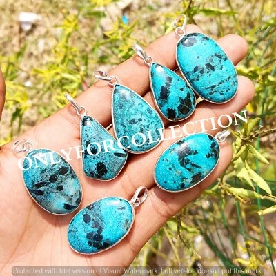 Gift Natural Serpentine Gemstone 925 Silver Plated 50 PCs Bezel Handmade Pendant - Image 1 of 4