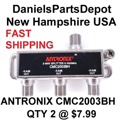 x2 Antronix CMC2003BH 3 WAY F TYPE RF RG6 SIGNAL SPLITTER COAX CABLE CA TV SATV - Image 1 of 4
