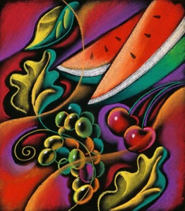 still life fruits grapes cherries watermelon art ceramic tile mural backsplash - Picture 1 of 8