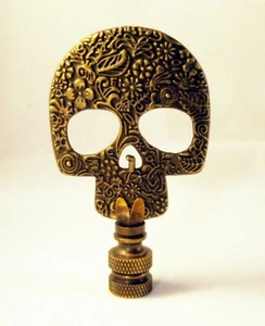 Lamp Finial-AGED BRASS D.O.D. SKULL Lamp Finial-Aged Brass Base-FS - Picture 1 of 9