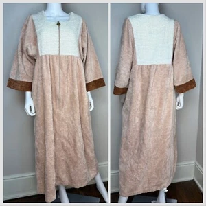 Vintage 1980s Chenille Zip Up Robe Towel Dress 80s Stan Herman Loungewear Beach - Picture 1 of 7