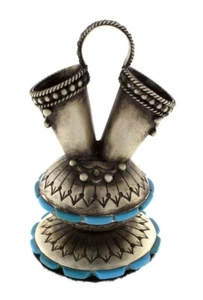 Miniature Wedding Vase With Kingman Turquoise Inlay By Wilford Begay - Picture 1 of 4