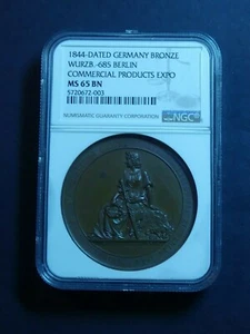 1844 Dated GERMAN Bronze Wurzb-685 BERLIN Commercial Products Expo, NGC MS65BN - Picture 1 of 2