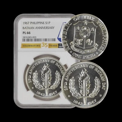 PHILIPPINES. 1967, 1 Peso, Silver - NGC PL66 - Bataan Anniversary - Image 1 of 4