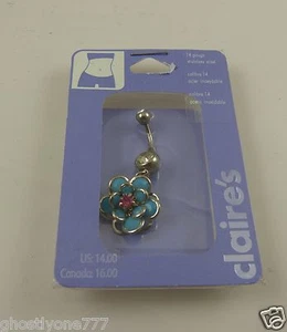 blue crystal bling Flower dangle blue belly button naval ring piercing - Picture 1 of 2