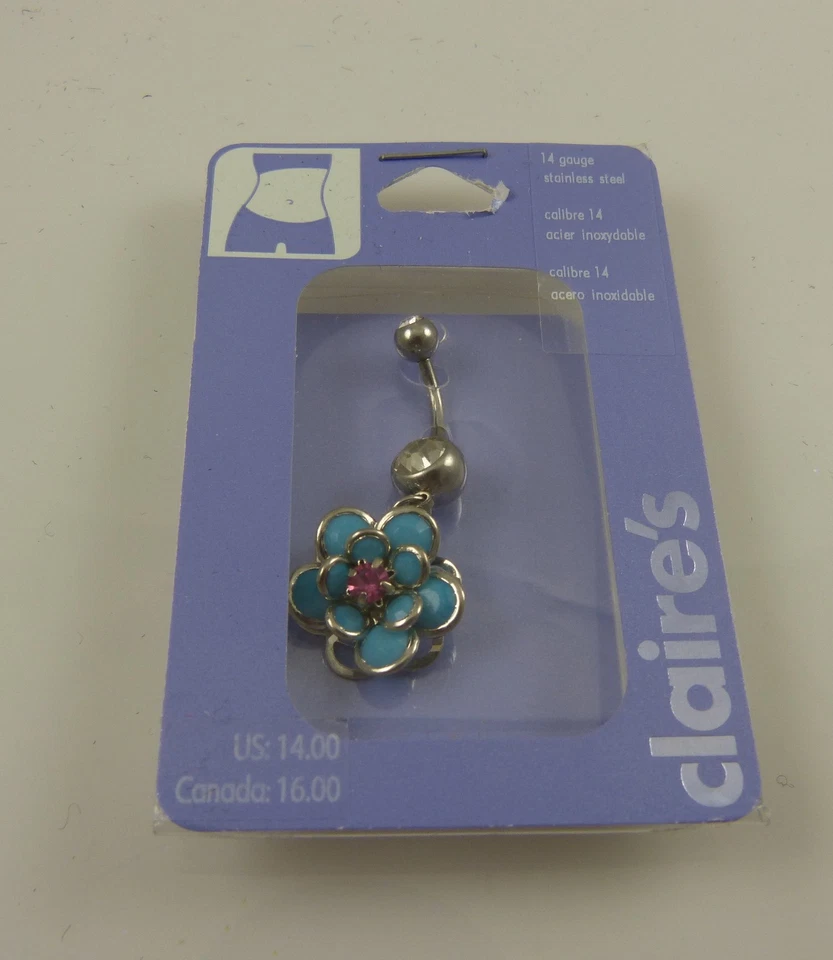 Azul Cristal Bling Flor Cuelga Azul Ombligo Naval Anillo Piercing Foto 1 de 2
