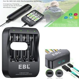 EBL 4-Slot Battery Charger Fast Charge For Ni-MH AA AAA Rechargeable Batteries - Picture 1 of 15
