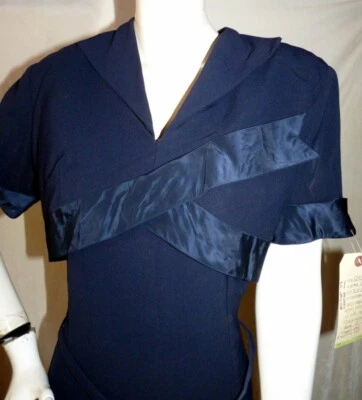 Vintage 1950s Navy Crepe COCKTAIL DRESS Bust 44" XL - Изображение 1 из 4