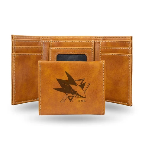 San Jose Sharks NHL Laser Engraved Brown Trifold Wallet Cover