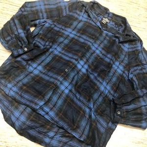 1046 Angie button front long sleeve sleeve shirt BLUE PLAID sz S - Picture 1 of 1