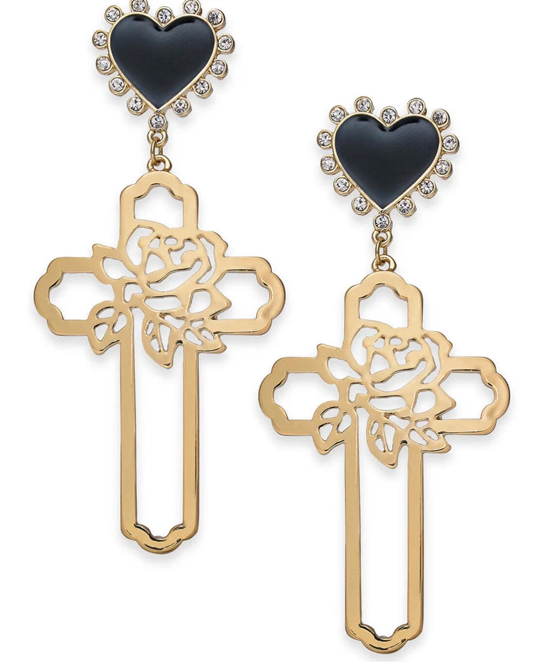 Thalia Sodi Valentine Rose-cross & Heart Stud Drop Earrings