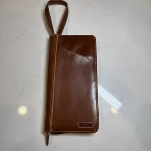 Vintage Fossil Reisepassetui braun Leder Reisedokumente umlaufender Reißverschluss Geldbörse - Bild 1 von 24