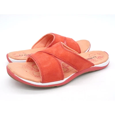 LL Bean Sandals Womens 7.5 Orange Coral Suede Slides Open Toe Comfort Slip On - Image 1 of 4
