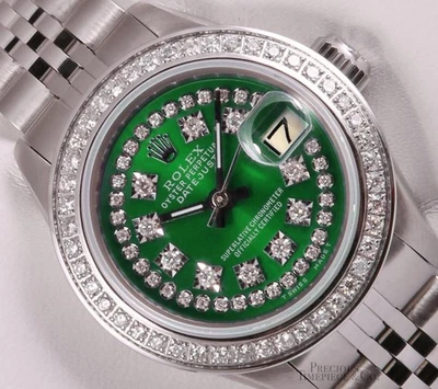Rolex Lady Datejust 26 mm SS Jubilee bisel de diamantes esfera de cadena de diamantes verdes Foto 1 de 4