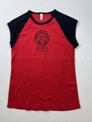 Vtg 90s Y2K Top Tee Sz XL Salem Massachusetts American Apparel Red/Black Cap Slv - Image 1 of 4