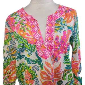 Lilly Pulitzer Womens Amelia Island Top Casa Marina Cotton Tunic Coastal Blouse - Picture 1 of 14