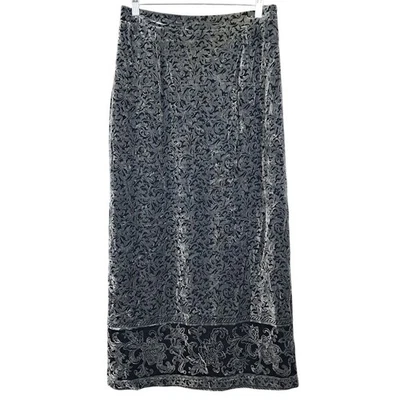 Vintage COLDWATER CREEK L Velvet Burnout Floral Maxi Skirt Black Grey Whimsigoth - Image 1 of 4