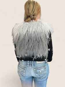 Vintage Jane Norman Y2K Mcbling Faux Fur Fluffy Cropped Gillet Vest Jacket Uk 10 - Picture 1 of 7