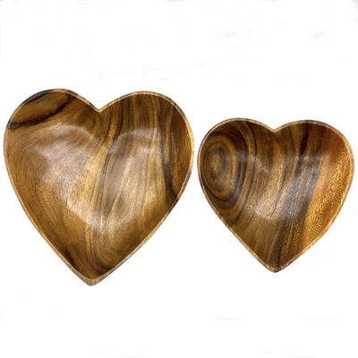 Juego de 2 cuencos de corazón de madera de acacia artesanales - cuencos decorativos para servir para Sa... Foto 1 de 4