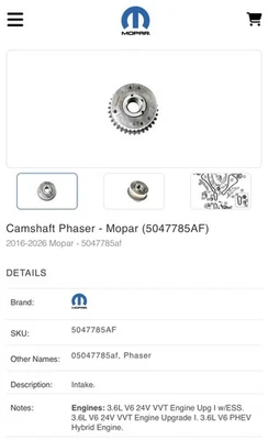 NUEVO Árbol de levas genuino Mopar 05047785AF Phaser 3,6 L V6 Jeep Dodge RAM Chrysler Foto 1 de 3