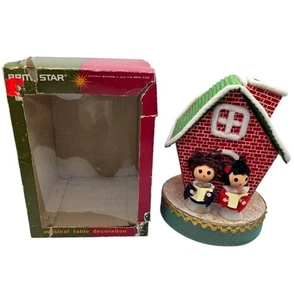 Vintage Christmas Brite Star Japan Music Box Carolers In Front Of House Kitschy - Picture 1 of 10