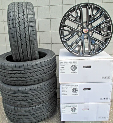 Nuevo Cadillac Escalade 22" estilo de fábrica negro satinado fresado 4 ruedas y neumáticos 5906 Foto 1 de 4