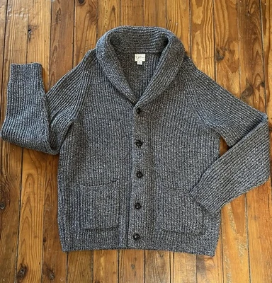 J Crew Sweater Cardigan Rugged Merino Wool Knit Shawl Collar Heather Blue XL - Image 1 of 4