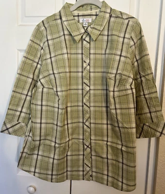 Top Denim & Co verde a cuadros con botones talla 1X A215922 nuevo sin etiquetas Foto 1 de 4